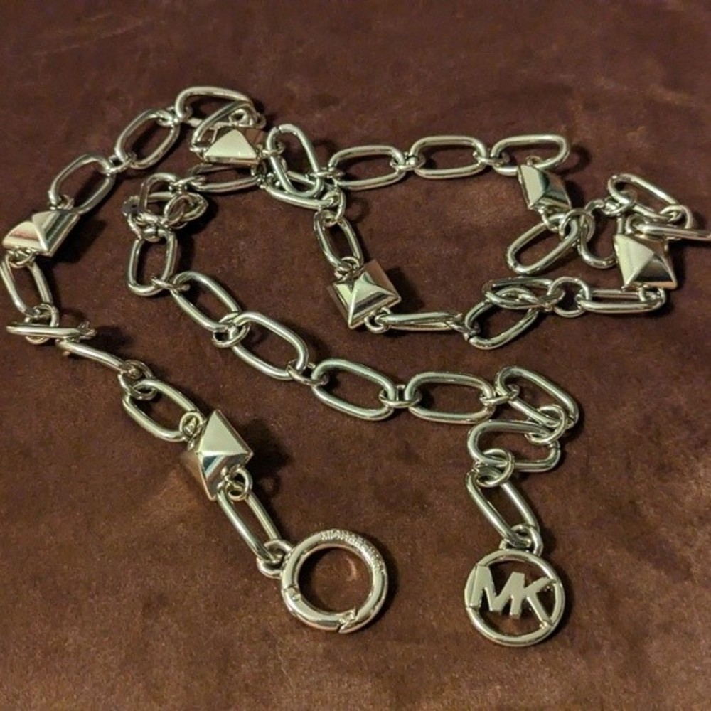 Michael Kors Chain Link Adjustable Belt Light Gold Metal S/M - Picture 2 of 8